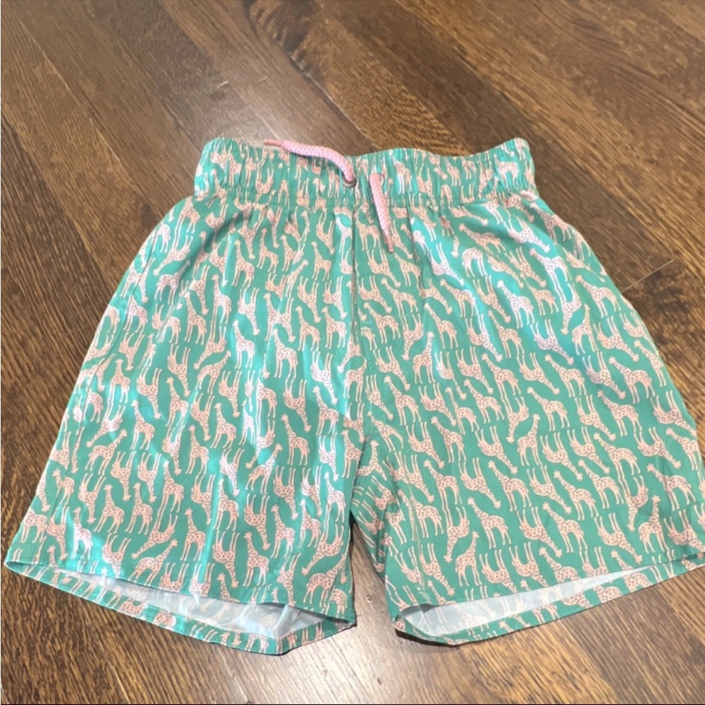 Class Club Teal Swim Shorts with Pink Giraffe Print